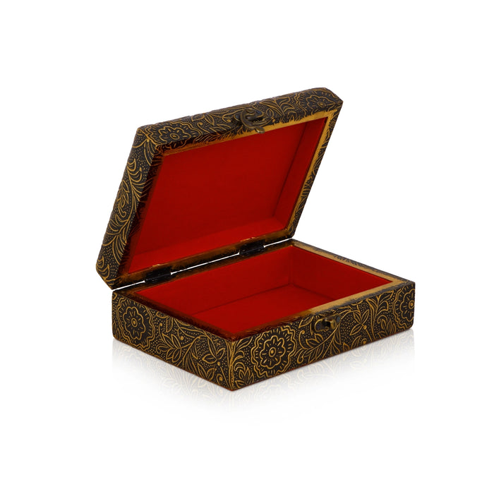 Jewel Box - 7 x 5 Inches Brass Inlaid | Inlaid Wooden Jewel Box/ Jewelry Organizer/ Jewelry Box for Women - Handicraft Items