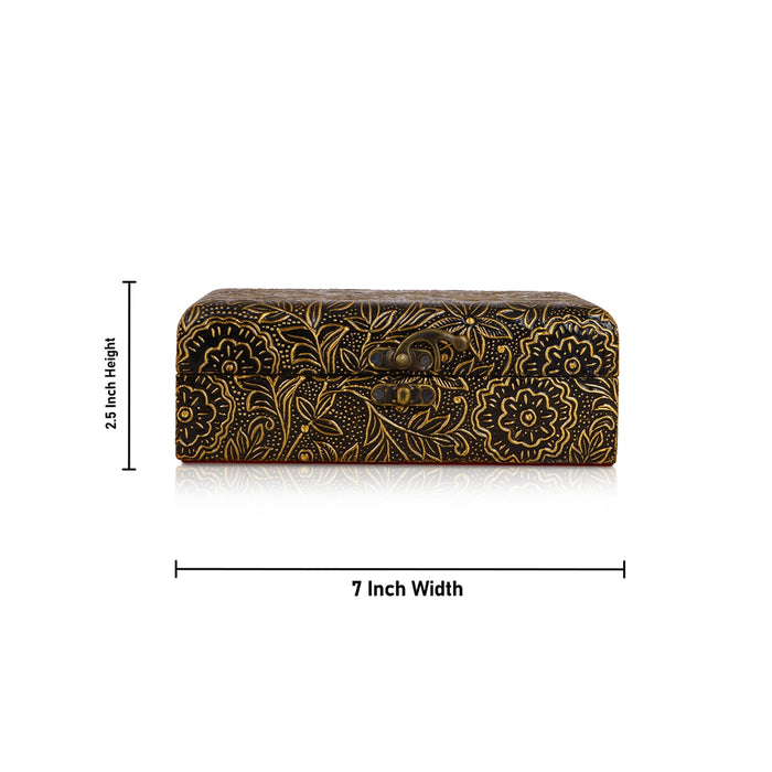 Jewel Box - 7 x 5 Inches Brass Inlaid | Inlaid Wooden Jewel Box/ Jewelry Organizer/ Jewelry Box for Women - Handicraft Items