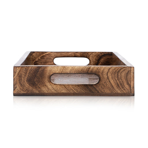 Wooden Tray - 2 x 12 Inches | Wooden Serving Tray/ Copper Sheet Inlaid Design Pooja Tray for Home - Pooja Plate & Tray