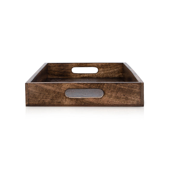 Wooden Tray - 2 x 15 Inches | Wooden Serving Tray/ Copper Sheet Inlaid Design Pooja Tray for Home - Pooja Plate & Tray