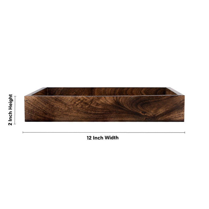 Wooden Tray - 2 x 12 Inches | Wooden Serving Tray/ Brass Sheet Inlaid Design Pooja Tray for Home - Pooja Plate & Tray