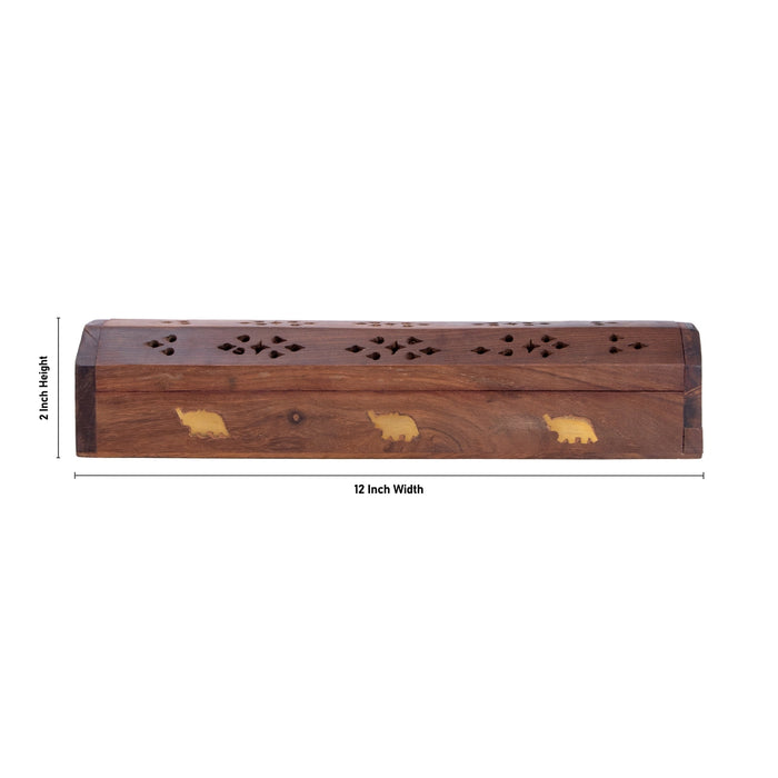 Agarbathi Stand - 2 x 12 Inches | Elephant Inlaid Design Dhoop Dhani/ Wooden Design Incense Holder for Pooja - Agarbathi Stand