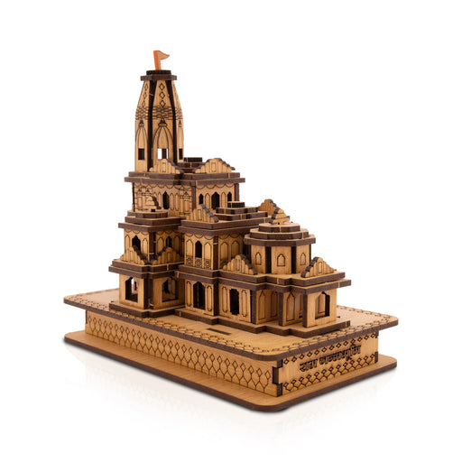Ayodhya Ram Temple - 6 x 3.5 Inches | Wooden Mandir/ Ayodhya Ram Mandir for Home Decor - Table Stand Accessories