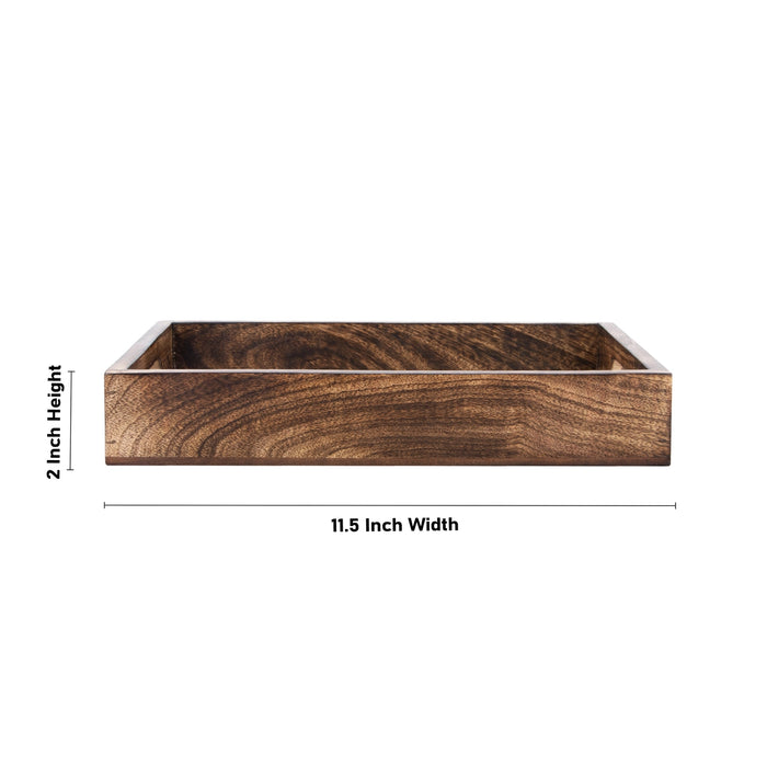 Wooden Tray - 2 x 11.5 Inches | Wooden Serving Tray/ Silver Sheet Inlaid Design Pooja Tray for Home - Pooja Plate & Tray