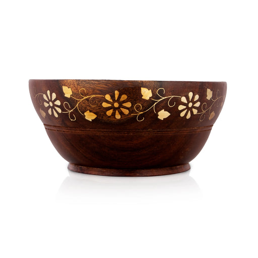 Wooden Bowl - 2.75 x 6 Inches | Wooden Cup/ Brass Design Bowl for Home - Bowls