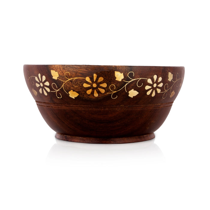 Wooden Bowl - 2.75 x 6 Inches | Wooden Cup/ Brass Design Bowl for Home - Bowls
