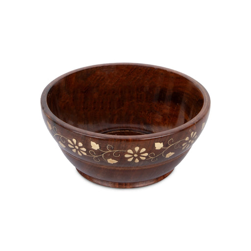 Wooden Bowl - 2.75 x 6 Inches | Wooden Cup/ Brass Design Bowl for Home - Bowls