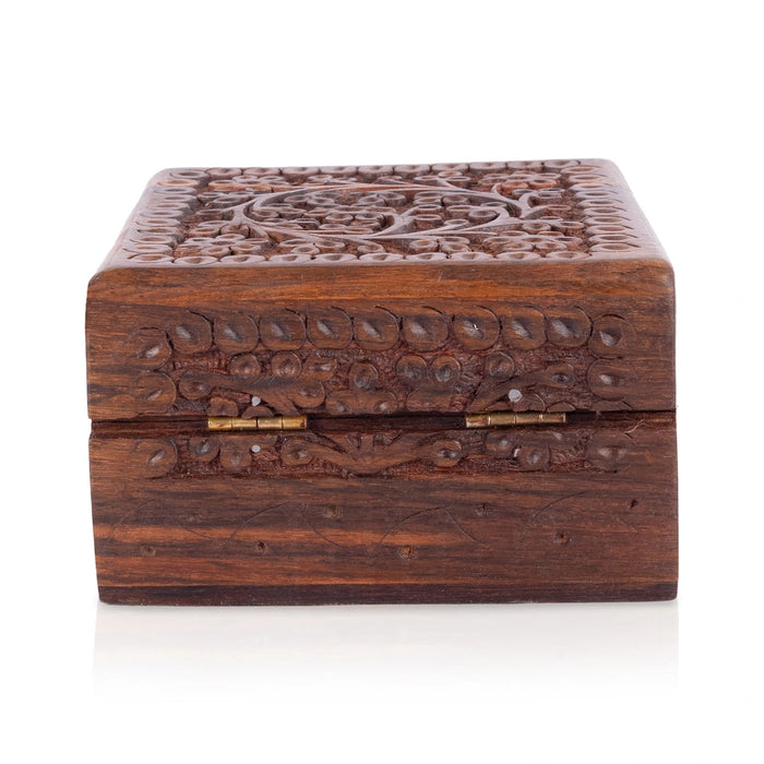Kashmiri Work Design Box - 2.5 x 4 Inches | Storage Box/ Wooden Jewel Box/ Container for Women