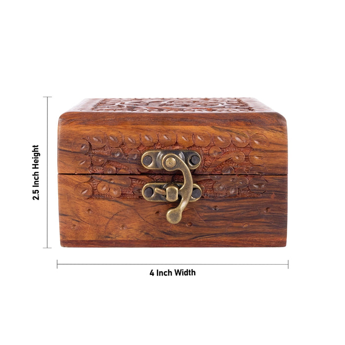 Kashmiri Work Design Box - 2.5 x 4 Inches | Storage Box/ Wooden Jewel Box/ Container for Women