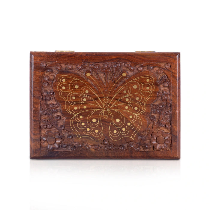 Wooden Box - 2.5 x 7 Inches | Butterfly Design Storage Box/ Jewellery Box for Home Organization & Gifting