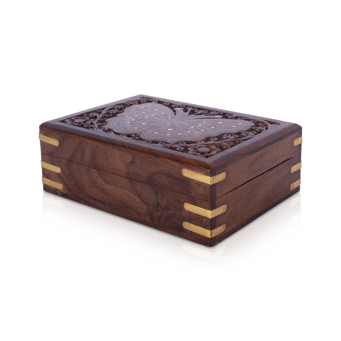 Wooden Box - 2.5 x 7 Inches | Butterfly Design Storage Box/ Jewellery Box for Home Organization & Gifting