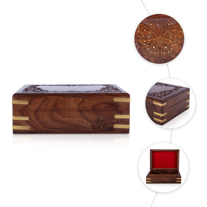 Wooden Box - 2.5 x 7 Inches | Butterfly Design Storage Box/ Jewellery Box for Home Organization & Gifting