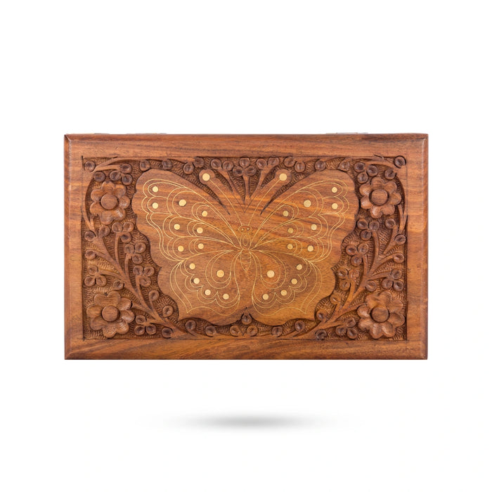 Wooden Box - 2.5 x 8 Inches | Butterfly Inlaid Design Storage Box/ Jewel Box for Women & Gifting