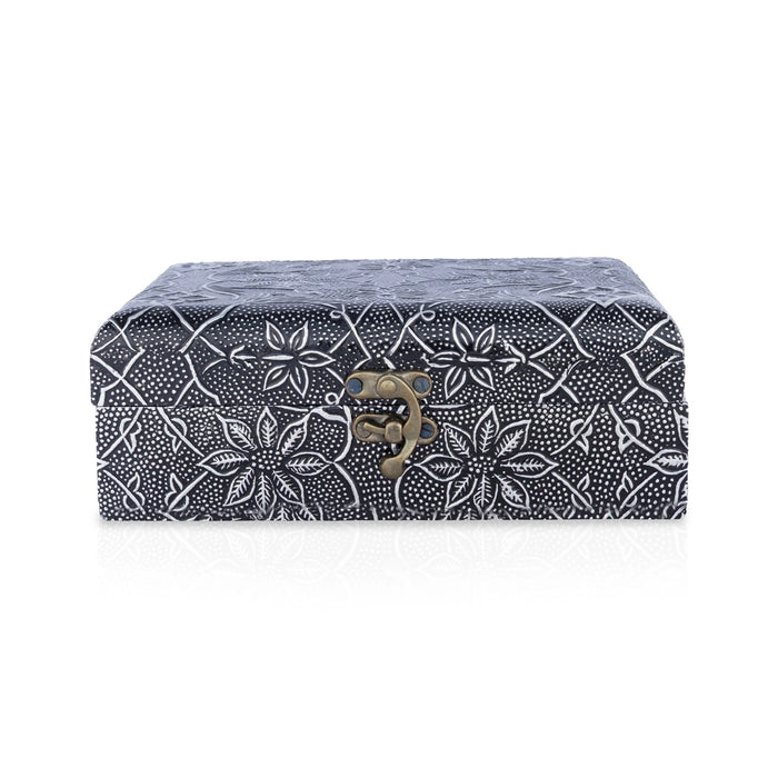 Storage Box - 2.5 x 7 Inches | Floral Design Jewel Box/ Silver sheet Inlaid Design Box for Women & Gifting
