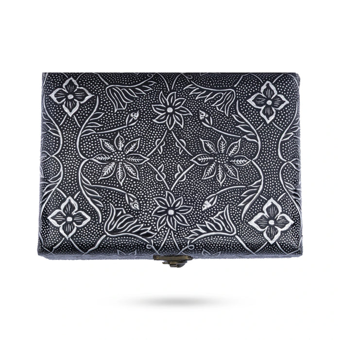 Storage Box - 2.5 x 7 Inches | Floral Design Jewel Box/ Silver sheet Inlaid Design Box for Women & Gifting
