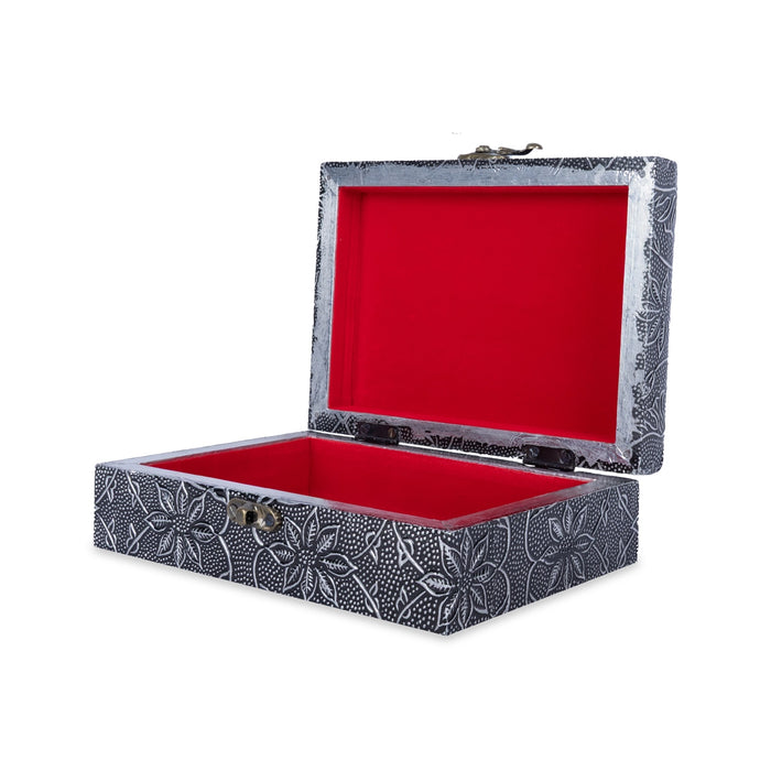 Storage Box - 2.5 x 7 Inches | Floral Design Jewel Box/ Silver sheet Inlaid Design Box for Women & Gifting