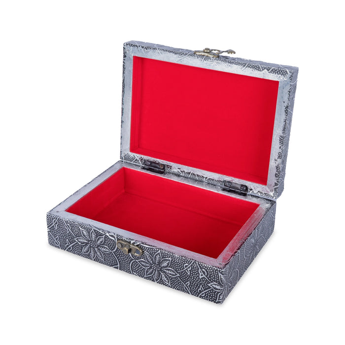 Storage Box - 2.5 x 7 Inches | Floral Design Jewel Box/ Silver sheet Inlaid Design Box for Women & Gifting