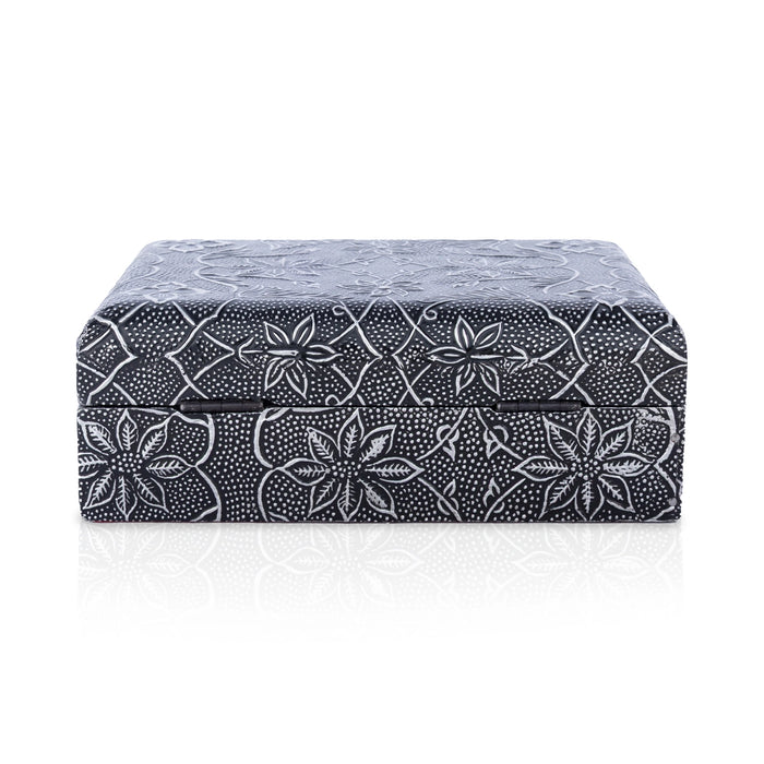 Storage Box - 2.5 x 7 Inches | Floral Design Jewel Box/ Silver sheet Inlaid Design Box for Women & Gifting