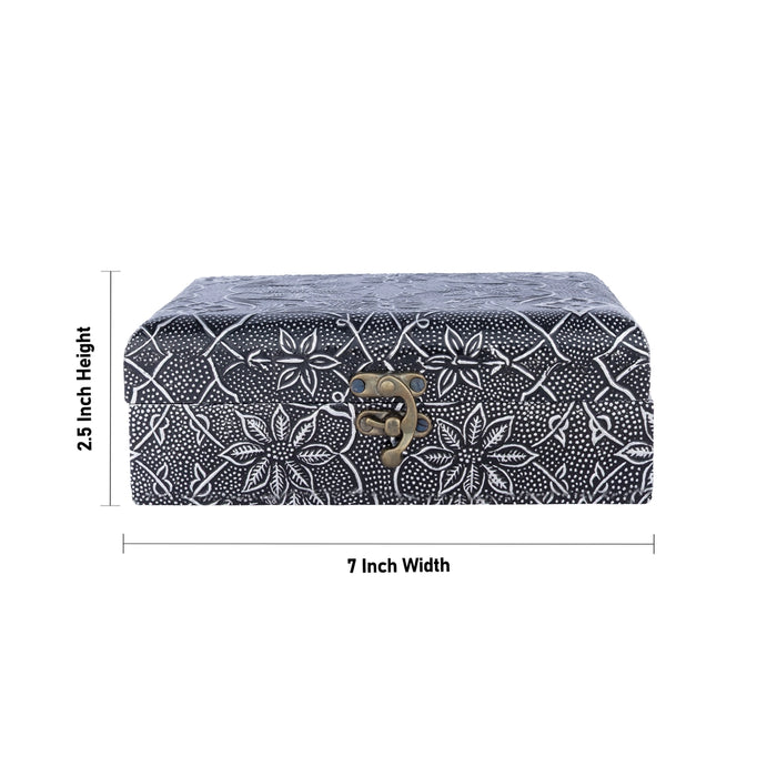 Storage Box - 2.5 x 7 Inches | Floral Design Jewel Box/ Silver sheet Inlaid Design Box for Women & Gifting