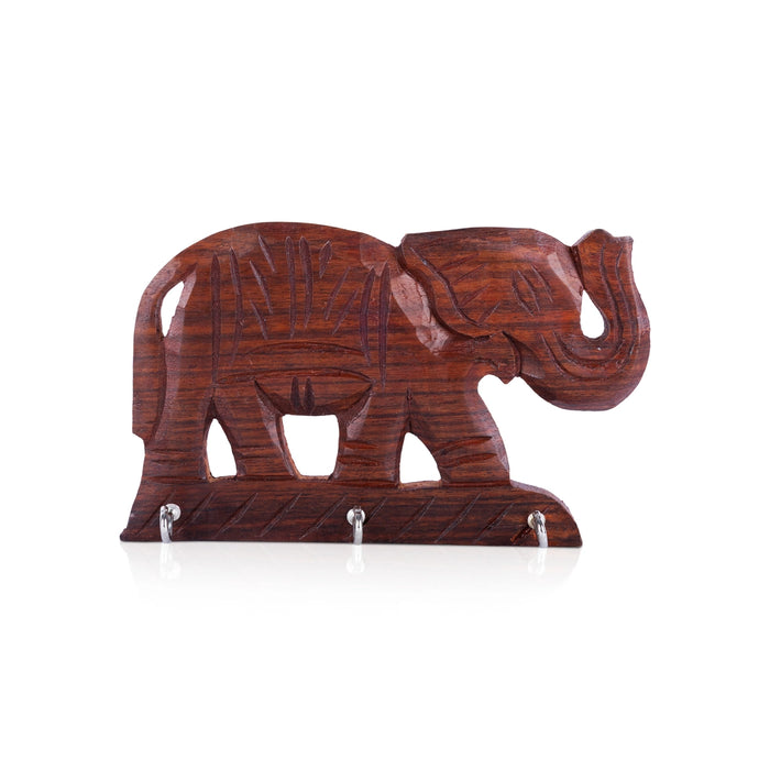 Elephant Key Holder - 4 x 6.5 Inches | Wooden Elephant Key Hanger / Wall Mounted Key Stand for Home & Office