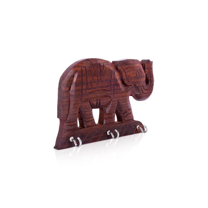 Elephant Key Holder - 4 x 6.5 Inches | Wooden Elephant Key Hanger / Wall Mounted Key Stand for Home & Office