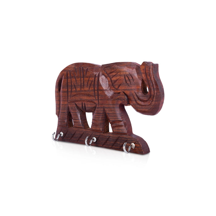 Elephant Key Holder - 4 x 6.5 Inches | Wooden Elephant Key Hanger / Wall Mounted Key Stand for Home & Office