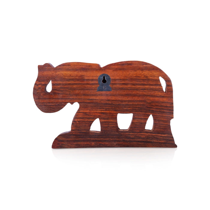 Elephant Key Holder - 4 x 6.5 Inches | Wooden Elephant Key Hanger / Wall Mounted Key Stand for Home & Office