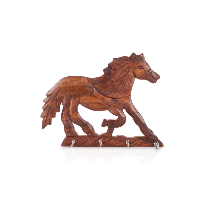 Wooden Horse Key Holder - 6.5 x 8.5 Inches | Wall Mounted Key Stand/ Key Hanger for Office & Home Entrance