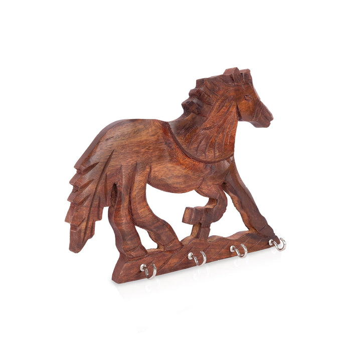 Wooden Horse Key Holder - 6.5 x 8.5 Inches | Wall Mounted Key Stand/ Key Hanger for Office & Home Entrance