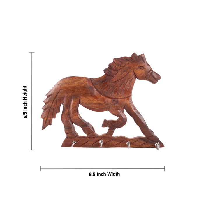 Wooden Horse Key Holder - 6.5 x 8.5 Inches | Wall Mounted Key Stand/ Key Hanger for Office & Home Entrance