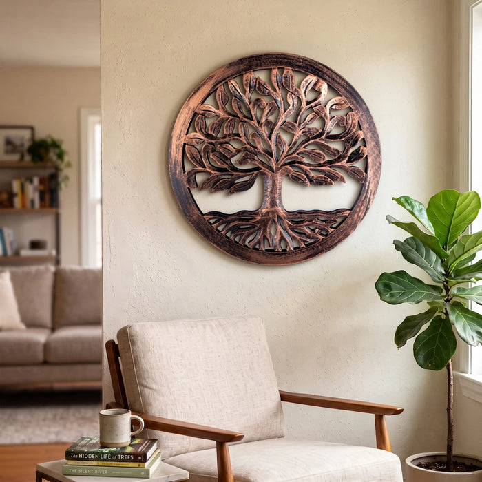 Wooden Wall Panel - 16 Inches| Tree Design Wall Hanging/ Round Tree Wall Art for Home & Office