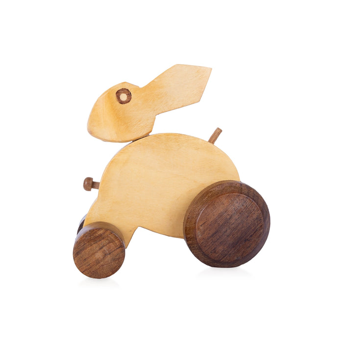 Wooden Toy Rabbit - 6 x 4.5 Inches | Rabbit Pull Toy / Rolling Animal Toy for Kids & Home Decor