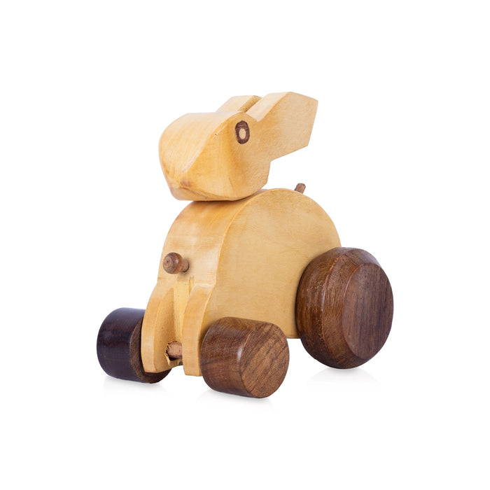 Wooden Toy Rabbit - 6 x 4.5 Inches | Rabbit Pull Toy / Rolling Animal Toy for Kids & Home Decor