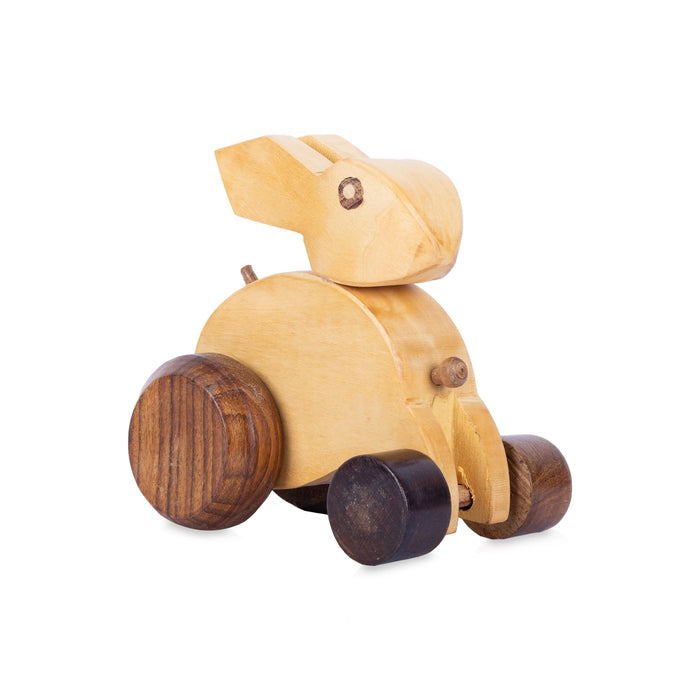 Wooden Toy Rabbit - 6 x 4.5 Inches | Rabbit Pull Toy / Rolling Animal Toy for Kids & Home Decor