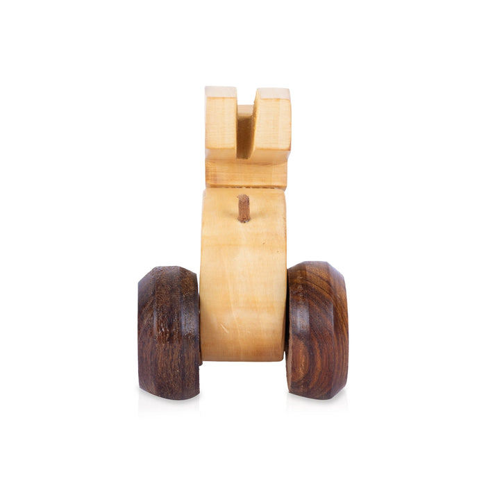 Wooden Toy Rabbit - 6 x 4.5 Inches | Rabbit Pull Toy / Rolling Animal Toy for Kids & Home Decor
