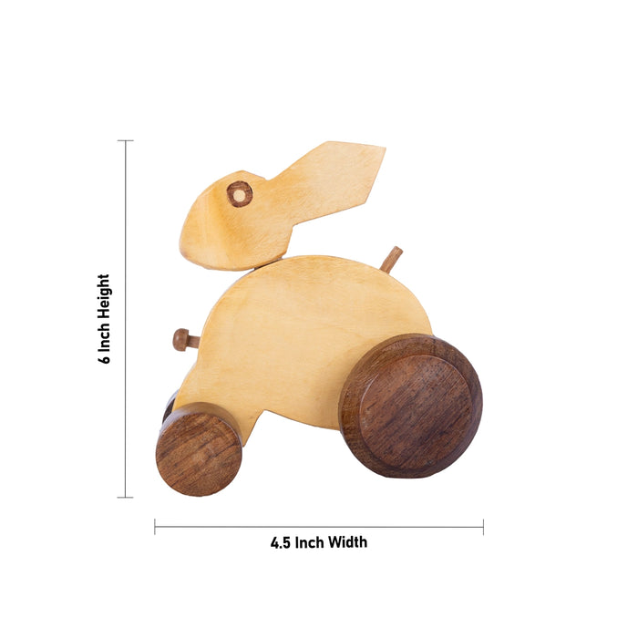 Wooden Toy Rabbit - 6 x 4.5 Inches | Rabbit Pull Toy / Rolling Animal Toy for Kids & Home Decor