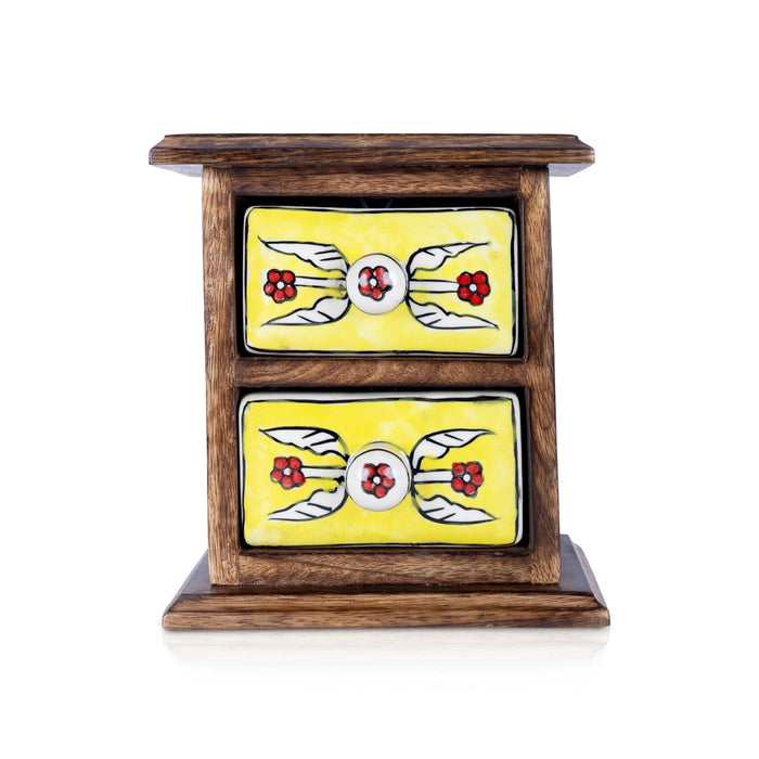 Almirah with 2 Drawer - 7 x 6 Inches | Mini Wooden Box/ Storage Box for Home
