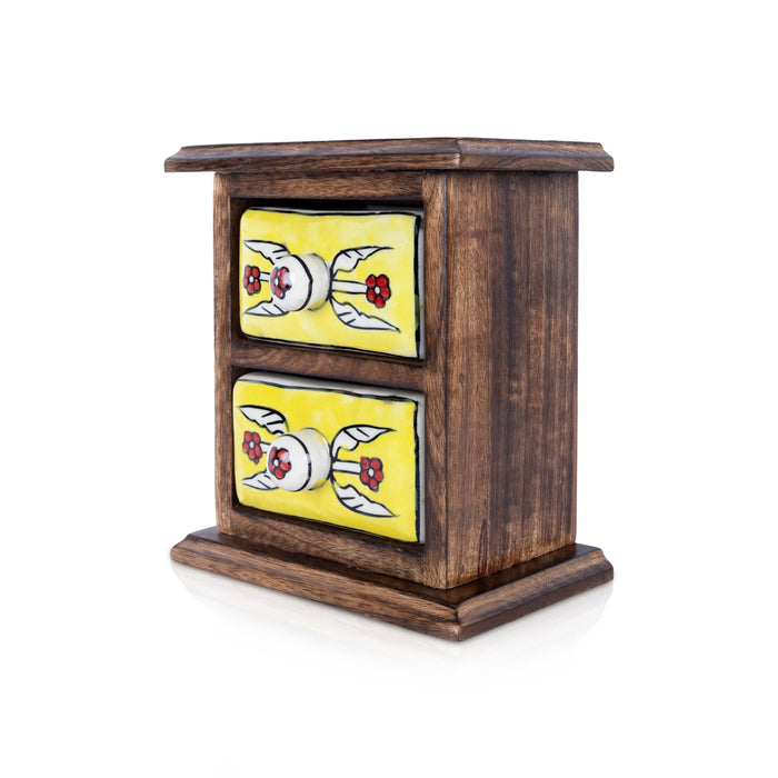 Almirah with 2 Drawer - 7 x 6 Inches | Mini Wooden Box/ Storage Box for Home