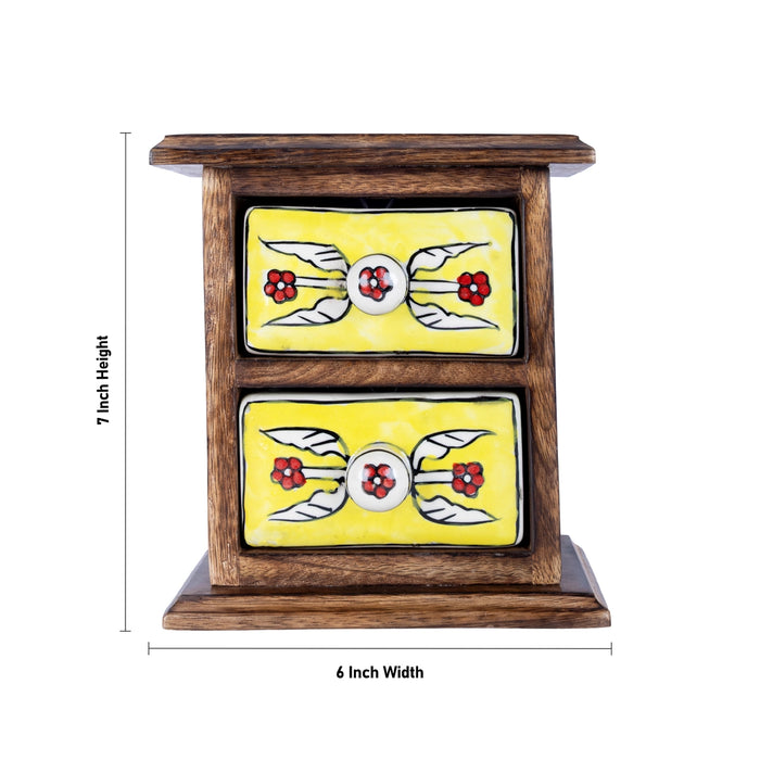 Almirah with 2 Drawer - 7 x 6 Inches | Mini Wooden Box/ Storage Box for Home