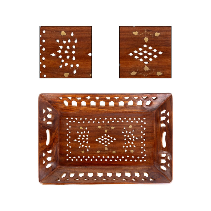 Fruit Tray - 1.5 x 12.5 Inches | Jali work Design Serving Tray / Table Tray / Wood Tray for Home - Pooja Plate & Tray
