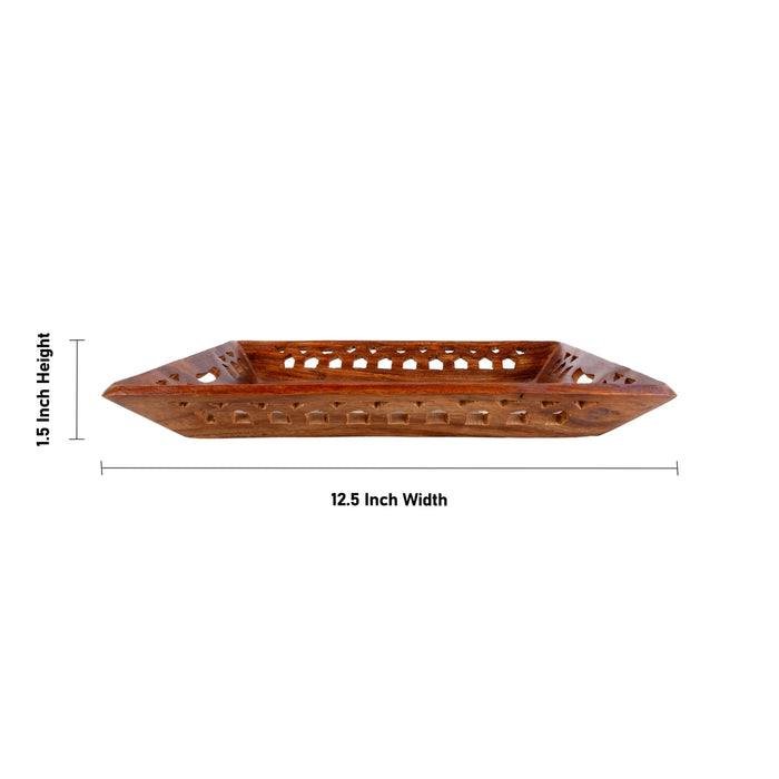 Fruit Tray - 1.5 x 12.5 Inches | Jali work Design Serving Tray / Table Tray / Wood Tray for Home - Pooja Plate & Tray