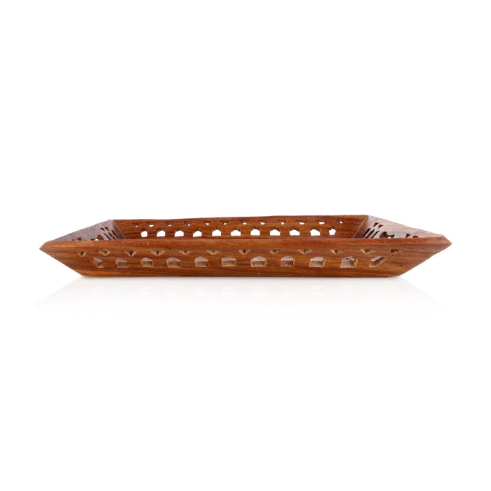 Fruit Tray - 1.75 x 15 Inches | Jali work Design Serving Tray / Table Tray / Wood Tray for Home - Pooja Plate & Tray