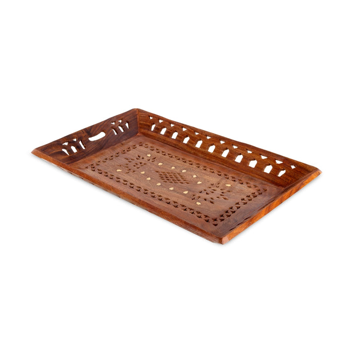 Fruit Tray - 1.75 x 15 Inches | Jali work Design Serving Tray / Table Tray / Wood Tray for Home - Pooja Plate & Tray