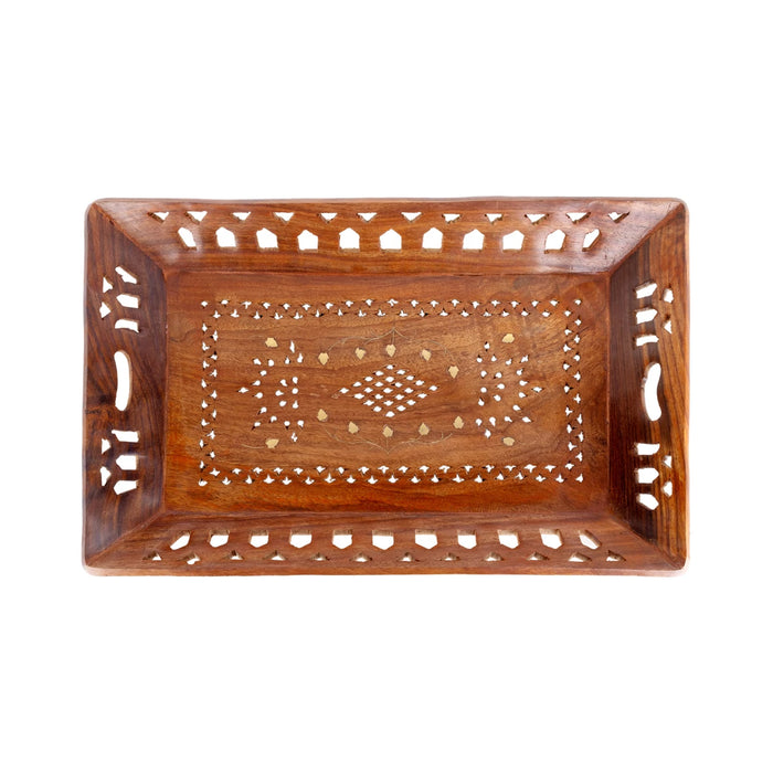 Fruit Tray - 1.75 x 15 Inches | Jali work Design Serving Tray / Table Tray / Wood Tray for Home - Pooja Plate & Tray