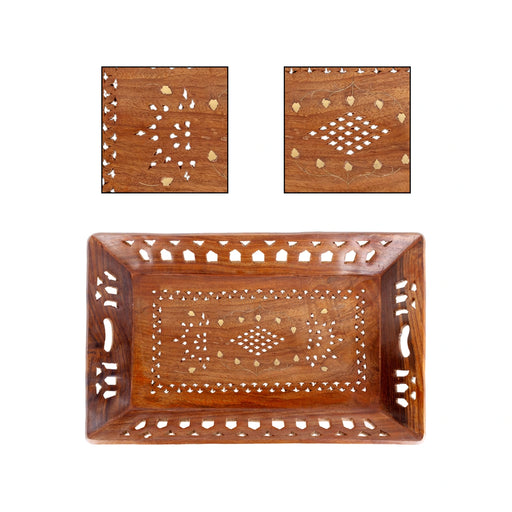 Fruit Tray - 1.75 x 15 Inches | Jali work Design Serving Tray / Table Tray / Wood Tray for Home - Pooja Plate & Tray