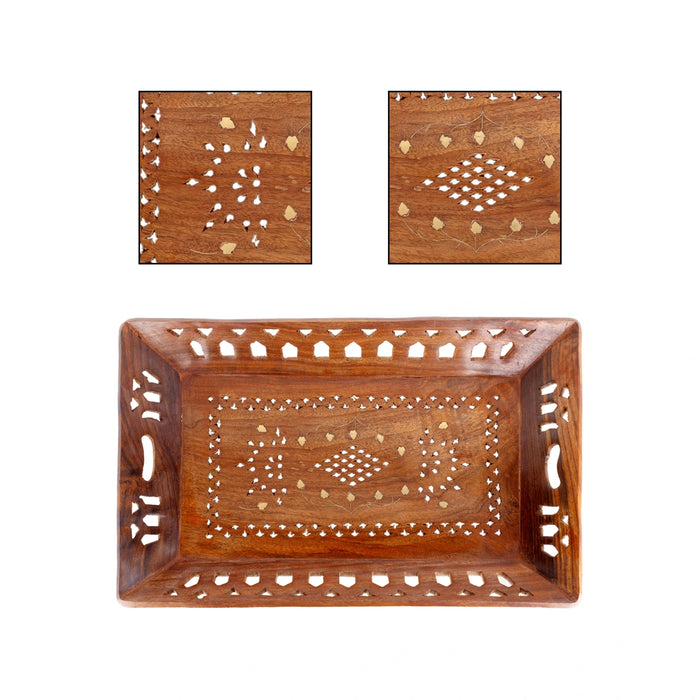 Fruit Tray - 1.75 x 15 Inches | Jali work Design Serving Tray / Table Tray / Wood Tray for Home - Pooja Plate & Tray