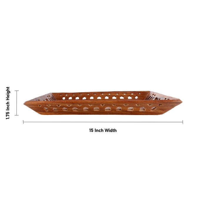 Fruit Tray - 1.75 x 15 Inches | Jali work Design Serving Tray / Table Tray / Wood Tray for Home - Pooja Plate & Tray