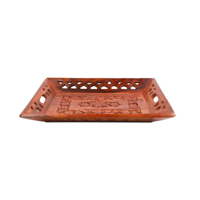 Wooden Tray - 1.5 x 10 x 8 Inches | Serving Tray/ Engraved Decorative Plate/ Kitchen Tray for Home - Pooja Plate & Tray