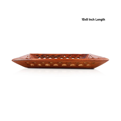 Wooden Tray - 1.5 x 10 x 8 Inches | Serving Tray/ Engraved Decorative Plate/ Kitchen Tray for Home - Pooja Plate & Tray
