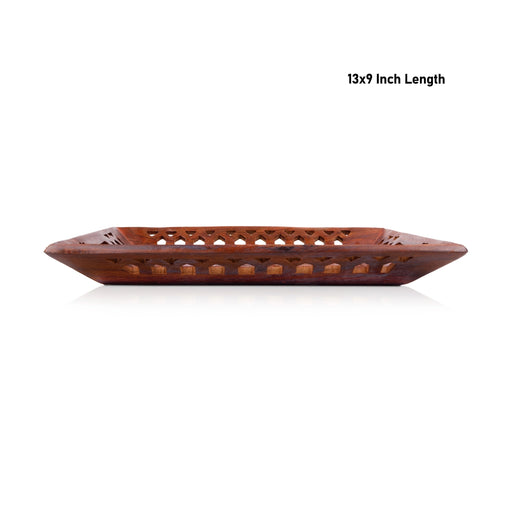 Wooden Tray - 1.5 x 13 x 9 Inches | Serving Tray/ Engraved Decorative Plate/ Kitchen Tray for Home - Pooja Plate & Tray